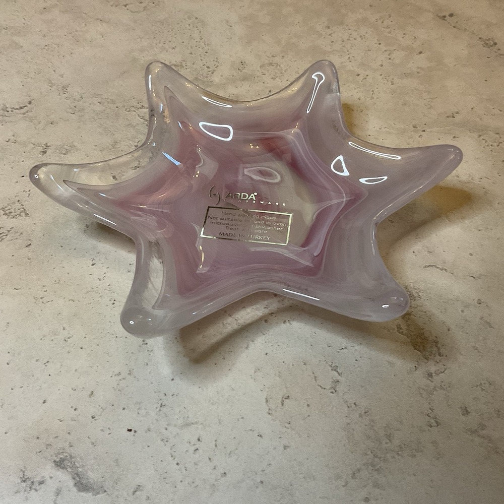 Pink & Gray 6 Point Star Shaped Trinket Dish, hand painted Made In Turkey, 7"